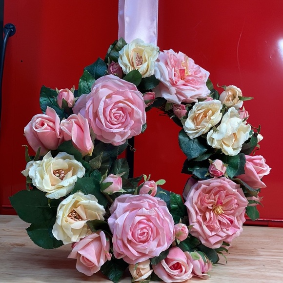 Other - EVERYTHING IS COMING UP ROSES-HANDMADE WREATH WITH RIBBON ACCENT